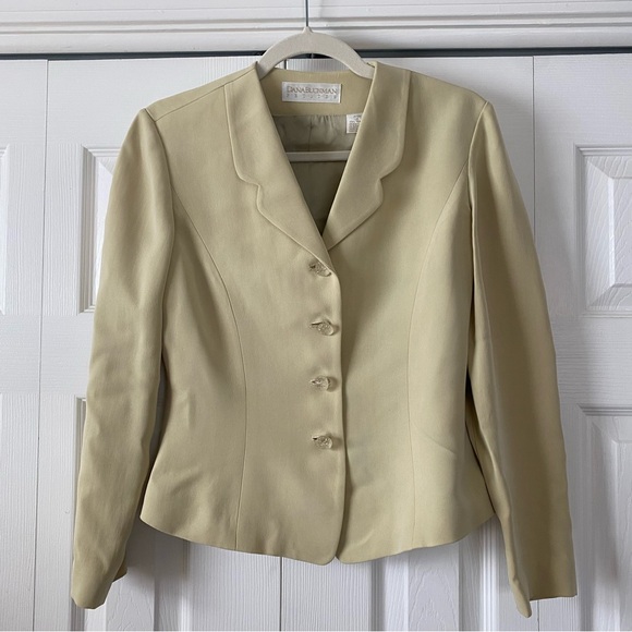 Vintage Dresses & Skirts - VTG 100% Silk Muted Green Hourglass Suit Blazer Skirt Set | 4-6